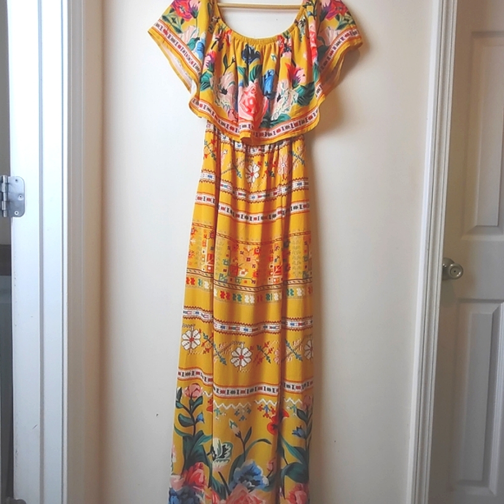 Boho Off Shoulder Floral Maxi Dress